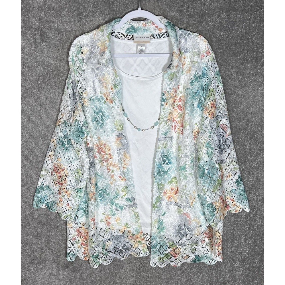 Alfred Dunner Lace Floral With Necklace Top Womens Sz 2X White Green 2 for 1 New
